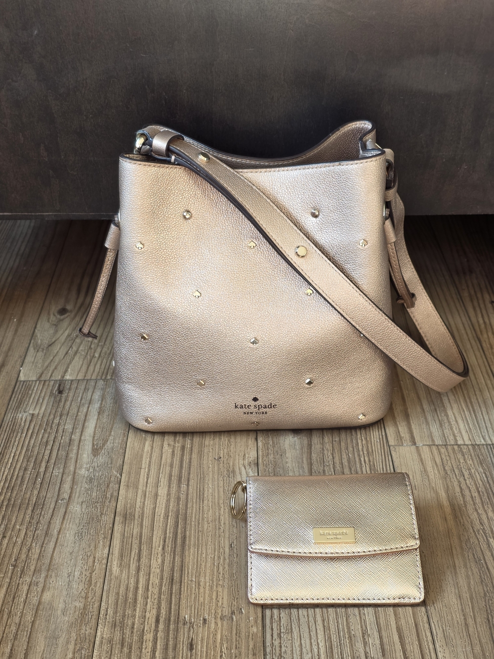 Kate Spade "Marti" Spade-Stud Small Bucket Bag + Matching Cardholder